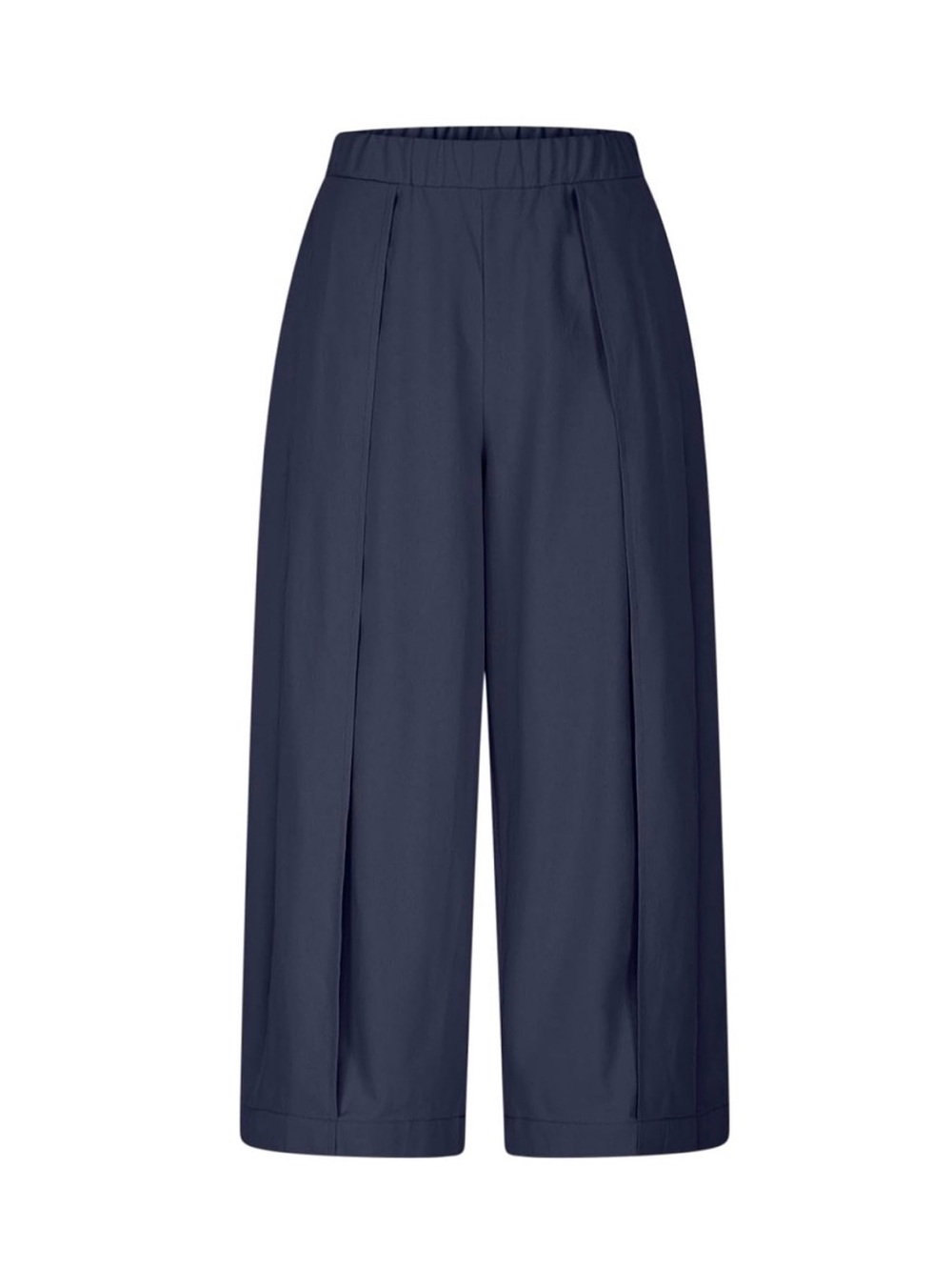 Wide-Leg Pleated Cropped Capri Pants - Navy